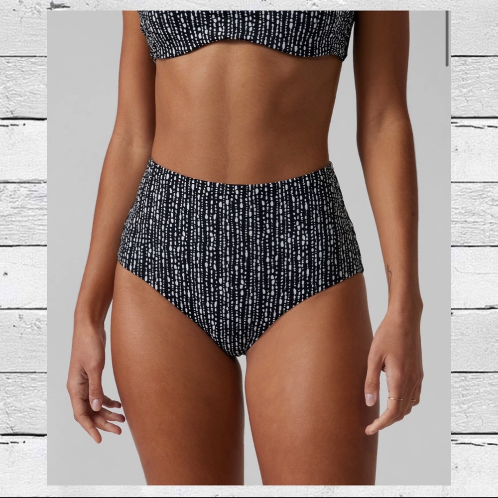 ATHLETA BLACK AND WHITE PRINTED HIGH WAISTED BIKINI BOTTOM Rice Pearls print NWT